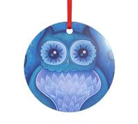 Blue Owl Print Round Heart Acrilico Festive Accessori Ornamento per Natale Multi Scene Decorazioni Regali