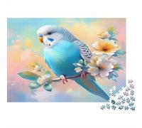 Blue Parakeet Floral 1000 Piece Puzzle for Adults: Blue Budgie on Flowers Fun And Challenging Family Game & Great Gift Idea 70x50cm/1000pcs