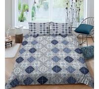 Blue Patternedcopripiumino microfibra morbida Set di 3 Pezzi stampa 3D cerniera nascosta Portuguese Decorative Set Di Copripiumino con federe traspirante morbida for adolescenti Single（135x200cm）