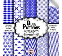 Blue Patterns Scrapbook Paper: Double Sided sheets | 10 Designs for Mixed Media Art, Card Making, Scrapbooking, and Various DIY Craft Projects | 8.5" x 8.5" (21.59 x 21.59 cm)