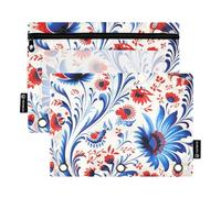Blue-Peach Flowers Retro Goth raccoglitori sacchetti 3 anelli con cerniera con finestra trasparente astuccio con cerniera tasche grandi e robuste 3 fori perforati per riporre forniture scolastiche e
