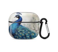 Blue Peacock - Custodia per auricolari Bluetooth a corpo intero, protezione antiurto, custodia rigida con supporto per ricarica wireless con portachiavi, regalo personalizzato per AirPods 3
