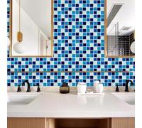 Blue per mosaic PVC Wall Decals 15cm Waterproof Self-Adhesive(20cm×20cm) | 0.49mm thick PVC, glossy per crystal finish, waterproof, stain-resistant, self- backing