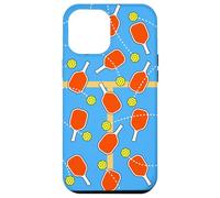 Blue Pickleball Court Design with Paddles and Balls Custodia per iPhone 12 Pro Max