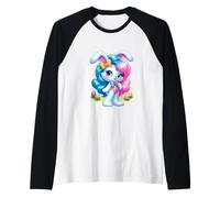 Blue Pink Bunny Easter Cute Style Anni '80 e '90 Vibes pastello Maglia con Maniche Raglan