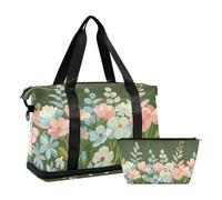 Blue Pink Flowers in Summer Personal Item Borsa da viaggio Palestra Carry on Duffel Borse con Toiletry Bag per Viaggio Multifunzionale, Fiori rosa blu in estate, 1 size