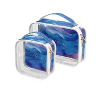 Blue Pink Purple Marble Grain 2 Pack Clear Mens Toiletry Travel TSA Approvato Piccola Borsa per il trucco Portatile Conformi alle compagnie aeroportuali