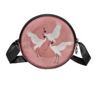 Blue Pink Texture Circle Crossbody Bag per le donne Circle borsa con cerniera regolabile nodo spallacci, Gru dalla corona rossa, 7x1.8 in