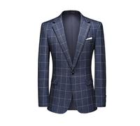 Blue Plaid Slim Fit Sports Coat for Men Lightweight Casual One Button Suit Jacket Everyday All Match Travel Blazers(XL)