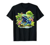 Blue Poison Dart Frog con vivaci fiori tropicali della giungla Maglietta