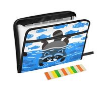 Blue Raccoon Dive - Cartella portadocumenti espandibile con 13 tasche, con etichette, formato A4, con cerniera