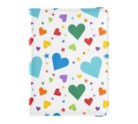 Blue Rainbow Hearts Porta passaporto in pelle colorata per donne da viaggio per viaggio Custodia protettiva per passaporto Custodia per passaporto Portafoglio per documenti da viaggio per uomo