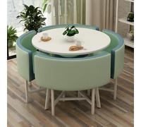 Blue Reception Desk & Dining Table Set - Quadro/Round Conference Table with 4 Chairs for Business & Lounge - Versatile Furniture for Office & Living Room