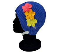 Blue Reef Paris Bubble - Berretto da nuoto con motivo floreale, stile retrò, 3 fiori, con petali 3D, stile vintage, stile vintage, taglia unica, con cinturino regolabile, colore: blu navy