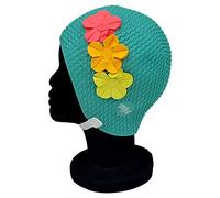 Blue Reef Paris Bubble, cuffia da nuoto da donna classica retrò a 3 fiori con petali tropicali 3D a 3 colori, elegante, vintage, taglia unica, per adulti, con cinturino regolabile (verde)
