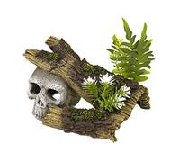 Blue Ribbon Rosewood Palissandro Polyresin Skull Log con Piante Ornamento Acquario Piccolo