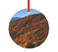 Blue Ridge Parkway Mountains, ciondolo rotondo in vetro con stampa di albero di Natale, ornamento da appendere per vacanze, casa, ufficio, con cordino rosso