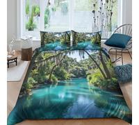 Blue river sceneSet Di Copripiumino microfibra morbida 3 Pezzi stampa di 3D cerniera nascosta Nature landscape style copripiumino incluso federe aiosa ultra morbido for ragazze Super king（260x220cm）