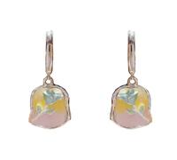 Blue Rose Dangle Drop Earrings, Silver Flower Studs, 18K Gold Plated Thick Silver, Gradient Enamel Yellow Pink, for Women Girls, Daily Casual Party Wedding