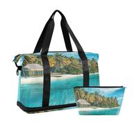 Blue Sea - Borsone da viaggio, impermeabile, per palestra, sport, weekend, con scomparto, Vacanza sul Mar Blu, Taglia unica, Borsone da viaggio
