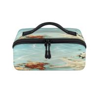 Blue Sea Starfish Seashells Travel Makeup Bag Portable Seashells Beach Pouch Open Flat Toiletry Bags Toiletries Cosmetics, Organizer da viaggio per donne e uomini
