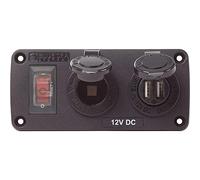 Blue Sea Systems 4363 Pannelli Accessori Resistenti all'Acqua, Interruttore Automatico 15A, Presa 12V, Caricatore USB Doppio 2.1A