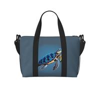 Blue Sea Turtle Borsa da viaggio con stampa di tartaruga marina con cerniera borsa casual per viaggi di fine settimana e palestra shopping, Nero , Taglia unica, Borsa da viaggio