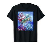 Blue Sea Turtle in Corals Mosaic Art Ocean Theme Maglietta