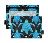 Blue Sea Turtles - Astuccio a 3 anelli, con cerniera, per la scuola, con cerniera, per ufficio, 24,9 x 18 cm, confezione da 2