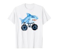 Blue Shark Driving Monster Car Truck Carino Acquerello Design Maglietta