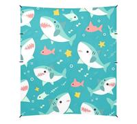 Blue Shark Fish Sea Beach Canopy UPF50 - Parasole portatile con pali robusti, sacchi di sabbia e pala per cortile, prato, parco