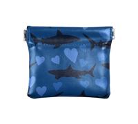 Blue Shark Heart Pattern Squeeze Coin Purse Pouch Change Holder PU Leather Mini Wallet Coin Pocket per donne ragazze uomini