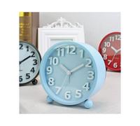 Blue Silent Analog Alarm Clock, Black Metal Large 3D Numbers, Non-Ticking Table Clock with Night Lig