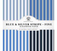 Blue & Silver Stripe Scrapbook Paper - Fine: 20 Double-Sided Sheets for Scrapbooking, Junk Journals, Card Making, Decoupage, Origami, Paper Crafts, DIY Projects and Mixed Media