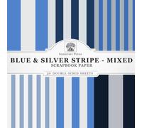 Blue & Silver Stripe Scrapbook Paper - Mixed: 30 Double-Sided Sheets for Scrapbooking, Junk Journals, Card Making, Decoupage, Origami, Paper Crafts, DIY Projects and Mixed Media