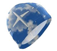 Blue Sky Airplane Travel cappelli da nuoto per gli uomini Capelli corti tappi impermeabili per il nuoto Protezione dei capelli e riduzione della resistenza gorro para nadar mujer