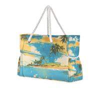Blue Sky and Sea Yellow Sandy Beach con pochi alberi di cocco verdi, borsa portatile lavabile con tasche laterali, sport da spiaggia con portabicchieri sul lato