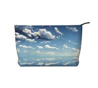 Blue Sky and White Clouds - Trousse in velluto a coste con cerniera, astuccio per cosmetici, per viaggi, articoli da toeletta e uso quotidiano