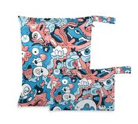 Blue Sky Cute Doodle Art borse asciutte a prova di disordine, confezione da 2 borse per pannolini essenziali con manici per piscina, spiaggia