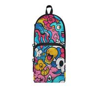Blue Sky Cute Doodle Art Nylon 3 Scomparti Matite Sacchetto Scuola Grande Capacità Penna Astuccio Cancelleria per Ragazzi High School 1600ml