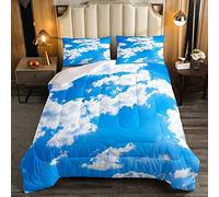 Blue Sky Down Comforter Nuvole Bianche Set di Biancheria da Letto Scenario Naturale Piumino per Bambini Adulti Luminoso e Vivace Inserto Ultra Morbido 200x200cm
