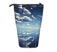 Blue Sky e White Clouds - Astuccio espandibile per matite, in tessuto Oxford multi-design, altezza regolabile, borsa cosmetica multiuso