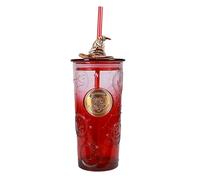 Blue Sky Studios Tazza in vetro con cappello e cannuccia, design rosso trasparente, regalo magico per i fan di Harry Potter