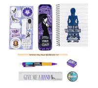Blue Sky Studios Wednesday - Confezione di cancelleria con licenza ufficiale, idea regalo, quaderno, matite colorate, penna, temperamatite, gomma, Multicolore, Mercoledì Stationery Pack - Bumper