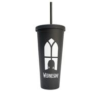 Blue Sky Studios Wednesday Travel Cup Borraccia con cannuccia integrata, 600 ml, prodotto con licenza ufficiale mercoledì