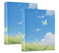 Blue Sky White Clouds and Green Grass - Raccoglitore a 3 anelli con tasche interne, confezione da 2 raccoglitori da ufficio con copertina rigida