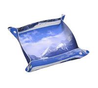 Blue Sky White Snow Mountain View - Vassoio in pelle per gioielli da uomo e donna, portatile, da viaggio, per scrivania