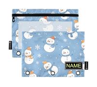 Blue Snowman Winter Home Management Raccoglitore con finestra trasparente Personalizzare Grande astuccio con cerniera in colori assortiti Cartelle tascabili per 3 per aula scuola forniture per ufficio