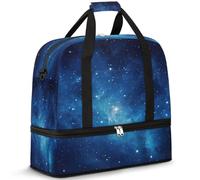 Blue Space Nebula Galaxy Borsone da viaggio per donne e uomini, pieghevole, per sport, palestra, fine settimana, pernottamento, borsa da cabina con scomparto per scarpe, Multicolore