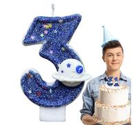 Blue Space Planet Number Candle | Birthday Cake Topper | Paraffin Candle with Sturdy Base | Space Theme Party Supplies | Kids Birthday Celebration Decoration | Number Candles for Cake